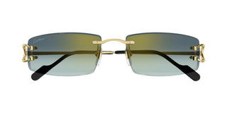 Cartier The Signature C De Cartier line is as respectful of the Maison’s rich tradition as it is edgy and innovative in its reinterpretation of vintage allure, expressed in a rimless rectangular shape enriched with the exquisite C Décor detail as an instant reference to Cartier’s iconic jewellery pieces. CT0465S men Gold Squared Sunglasses