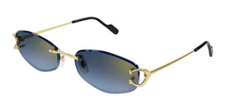 Cartier The Signature C De Cartier line is as respectful of the Maison’s rich tradition as it is edgy and innovative in its reinterpretation of vintage allure, expressed in a rimless rectangular shape enriched with the exquisite C Décor detail as an instant reference to Cartier’s iconic jewellery pieces. CT0467S women Gold Rectangle Sunglasses