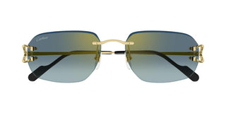 Cartier The Signature C De Cartier line is as respectful of the Maison’s rich tradition as it is edgy and innovative in its reinterpretation of vintage allure, expressed in a rimless rectangular shape enriched with the exquisite C Décor detail as an instant reference to Cartier’s iconic jewellery pieces. CT0468S men Gold Rectangle Sunglasses