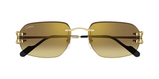 Cartier The Signature C De Cartier line is as respectful of the Maison’s rich tradition as it is edgy and innovative in its reinterpretation of vintage allure, expressed in a rimless rectangular shape enriched with the exquisite C Décor detail as an instant reference to Cartier’s iconic jewellery pieces. CT0468S men Gold Rectangle Sunglasses