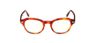 Tom Ford FT5871-B BLUE BLOCK men Havana Round Eyeglasses