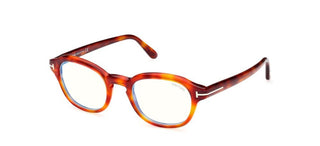 Tom Ford FT5871-B BLUE BLOCK men Havana Round Eyeglasses